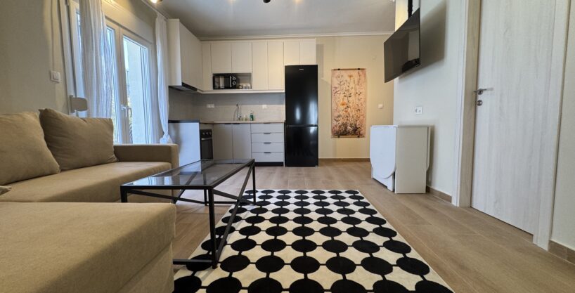 Furnished living room and kitchen in a renovated apartment near Thessaloniki seafront