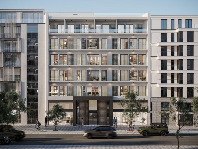 Street-facing facade rendering of Boulevard Golden Visa apartments on Thiseos