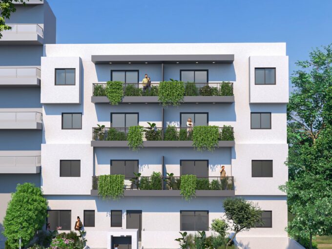 Dimosthenous 270 Kallithea daylight front facade showing the entire apartment building