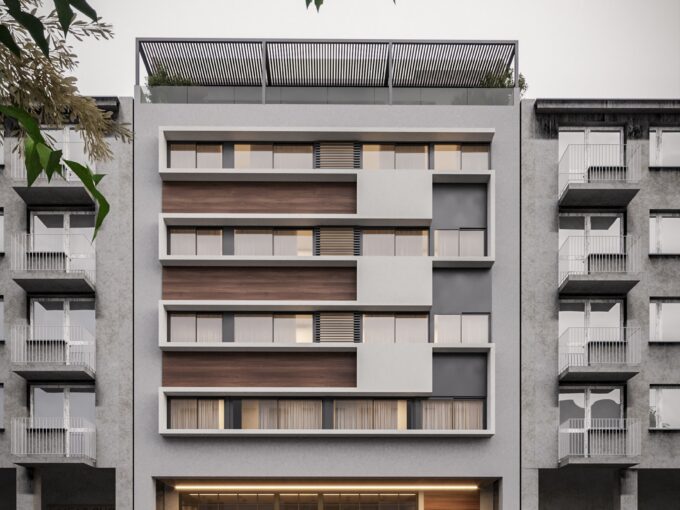 Exterior rendering of Urban86 Golden Visa apartments on Mesogeion Avenue in Athens