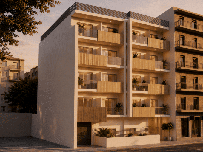 Delos Estate N678 residential facade in Exarcheia, Athens, architectural rendering
